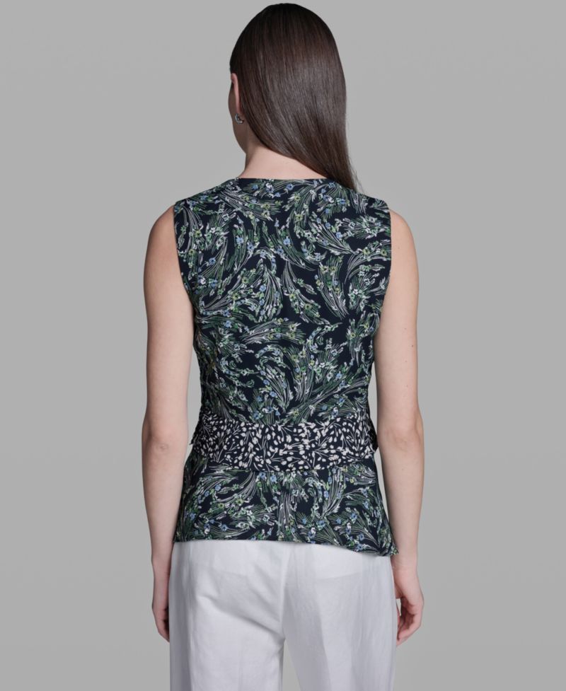 Women's Sleeveless Wrap Front V-Neck Polyester Top