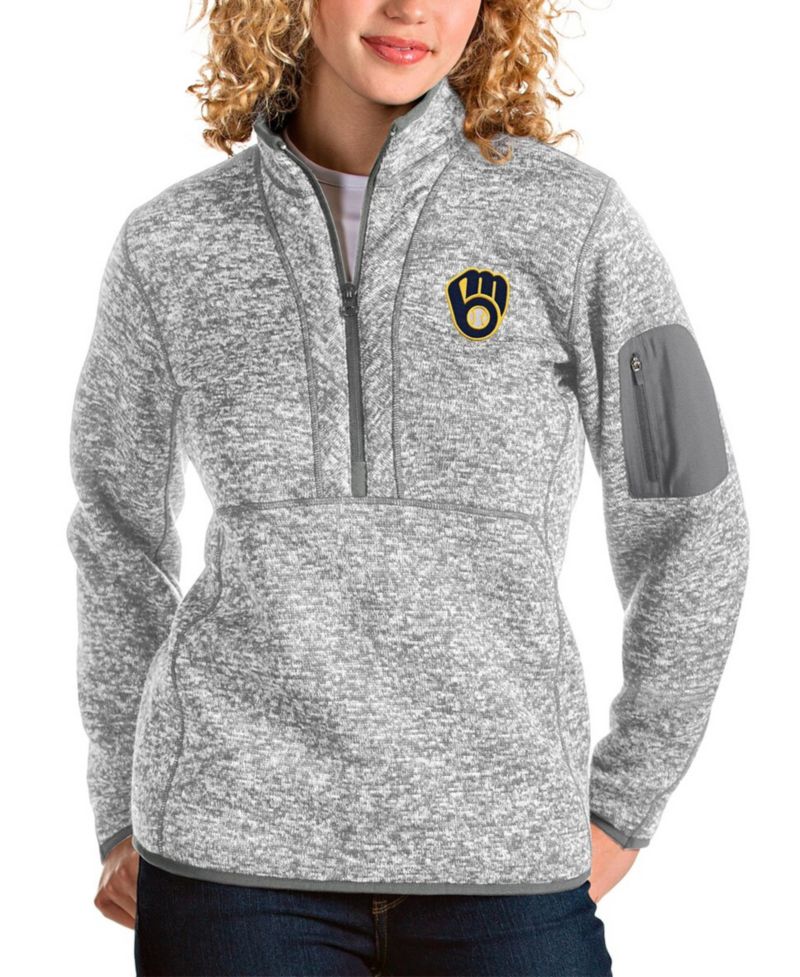 Women's Heather Gray Milwaukee Brewers Fortune Half-Zip Pullover Jacket