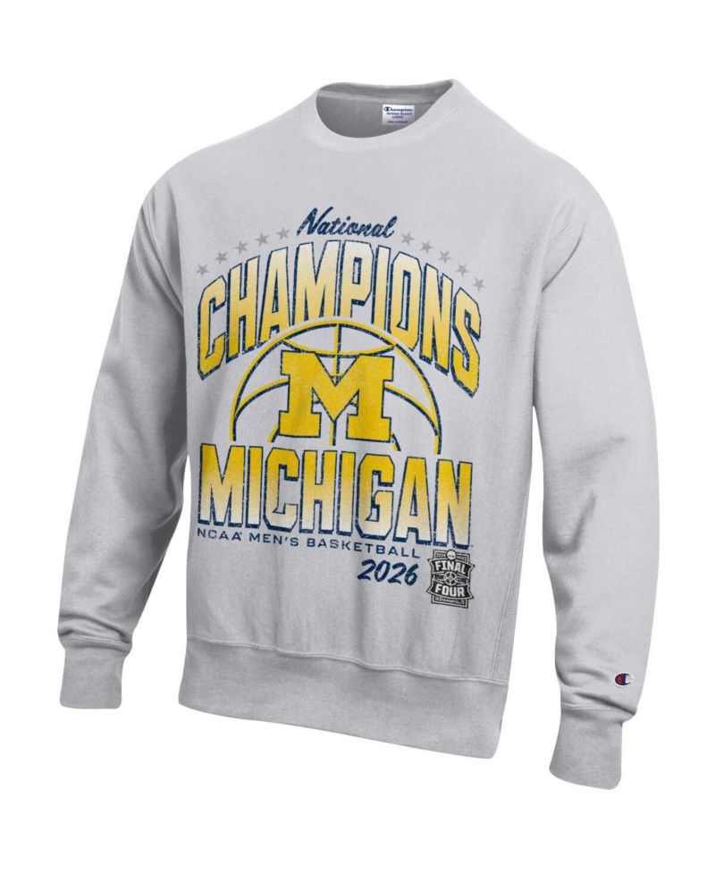 Men's Gray Michigan Wolverines 2026 NCAA Men's Basketball National Champions Reverse Weave Sweatshirt