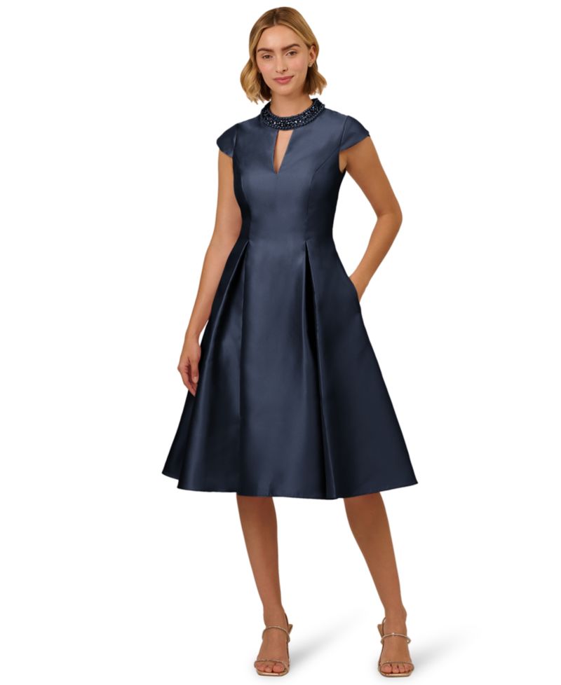 Women's Keyhole Mikado Midi Dress