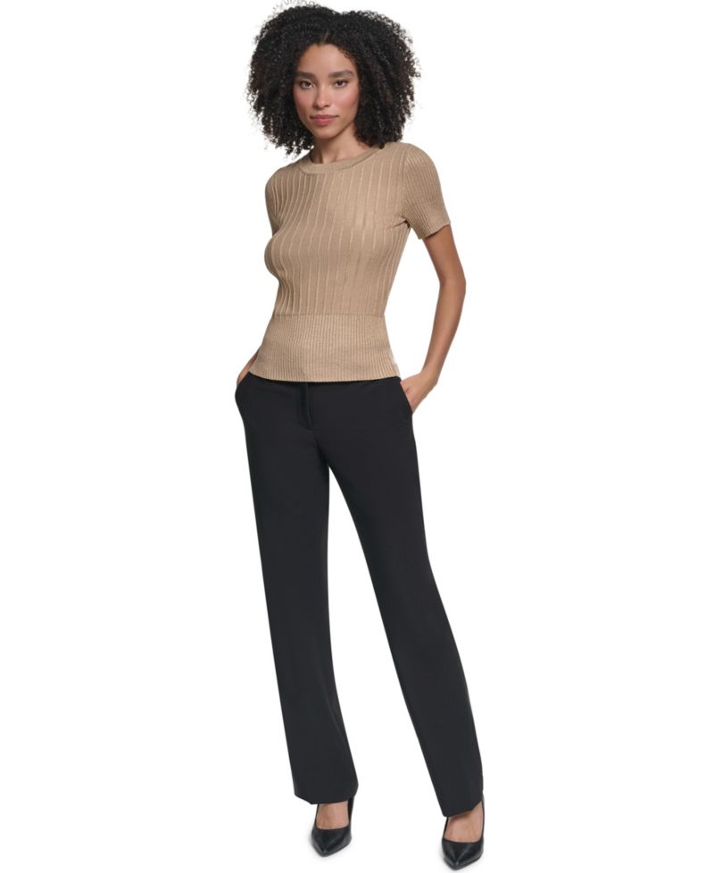 Women's Ribbed Fitted Crewneck Pullover Sweater