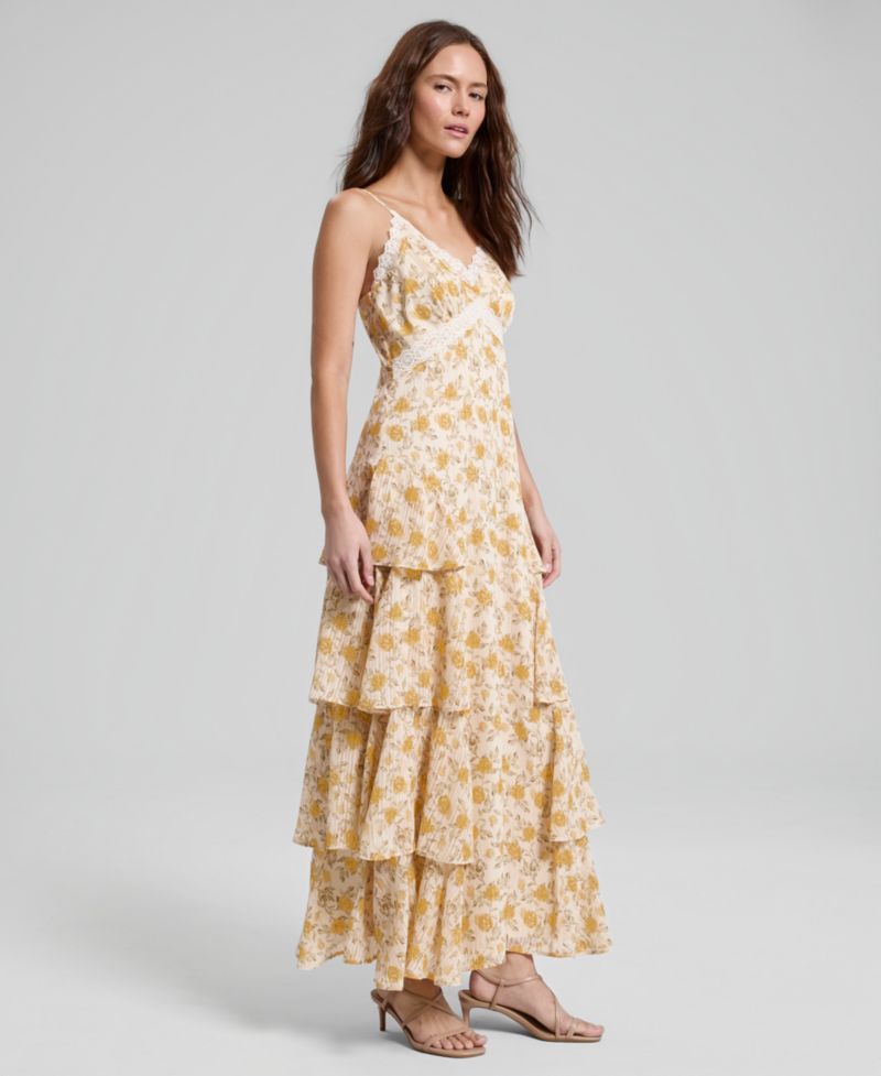 Women's Ruffled Lace-Trim Maxi Dress