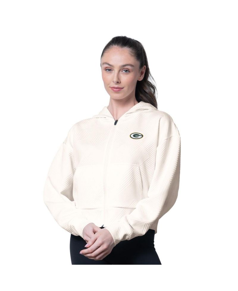 Women's Cream Green Bay Packers Eleanor Full-Zip Hoodie
