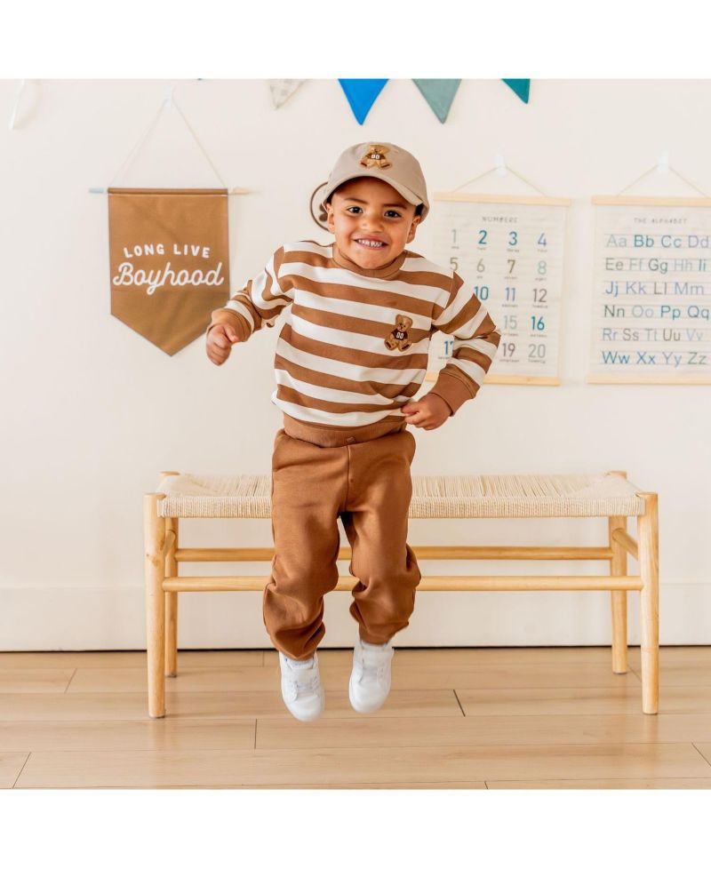 Big Boys (10-12) Teddy Bear Patch Striped Sweatshirt