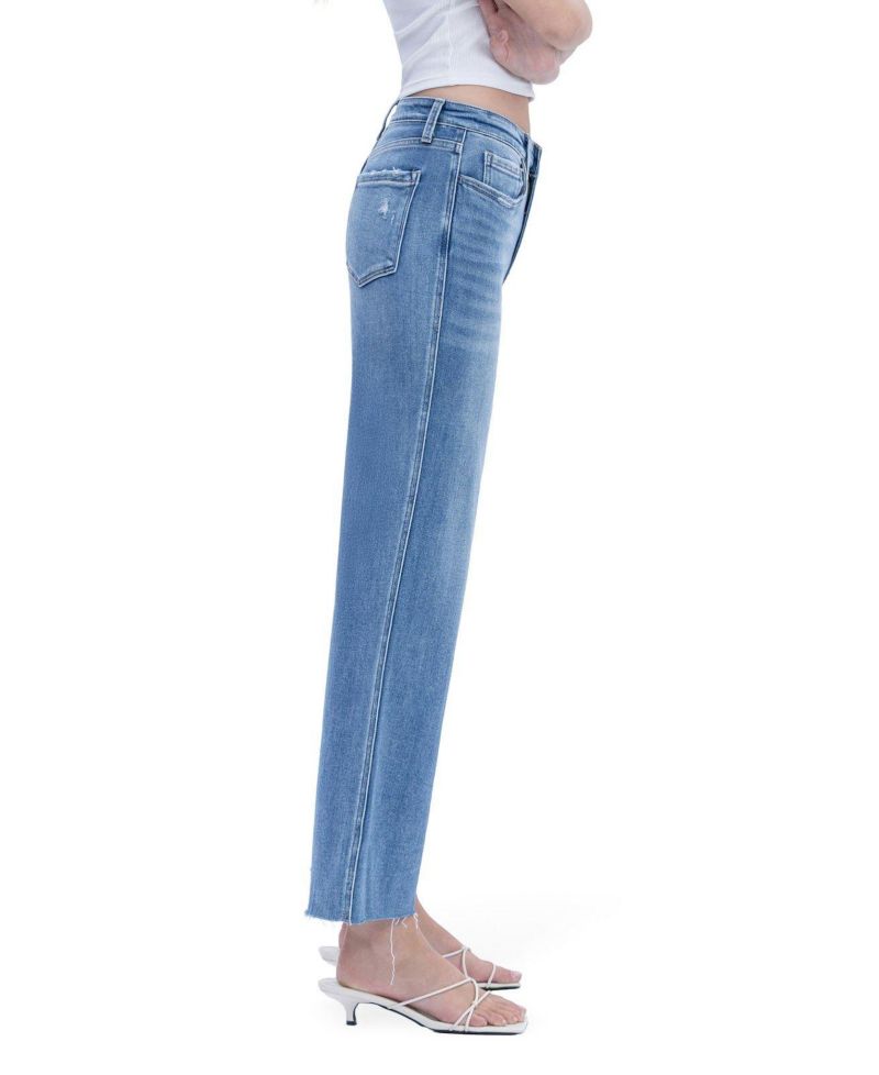 Women's High Rise Raw Hem Slim Wide Leg Jeans
