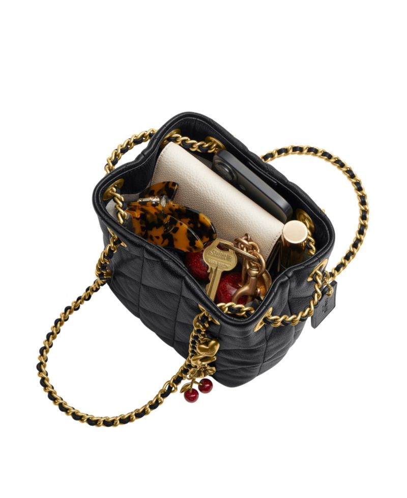Jade Small Quilted Leather Drawstring Crossbody Bag with Charms