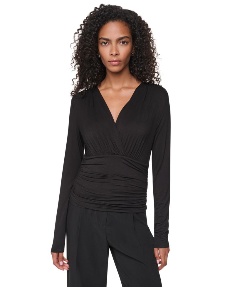 Women's V-Neck Ruched Knit Blouse