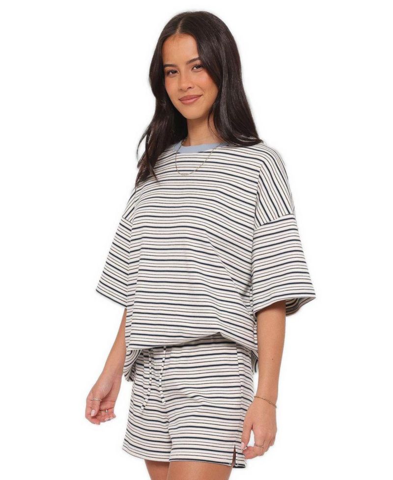 Women's Hellen Stripe Oversized Top and Shorts, 2-Piece Set