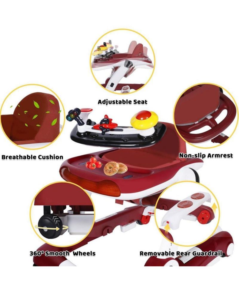 5-in-1 Baby Activity Walker with Music and Lights, Adjustable Height and Safety Bumper