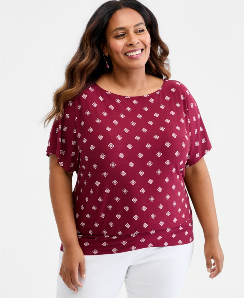 Plus Size Sofia Tile Banded-Bottom Top