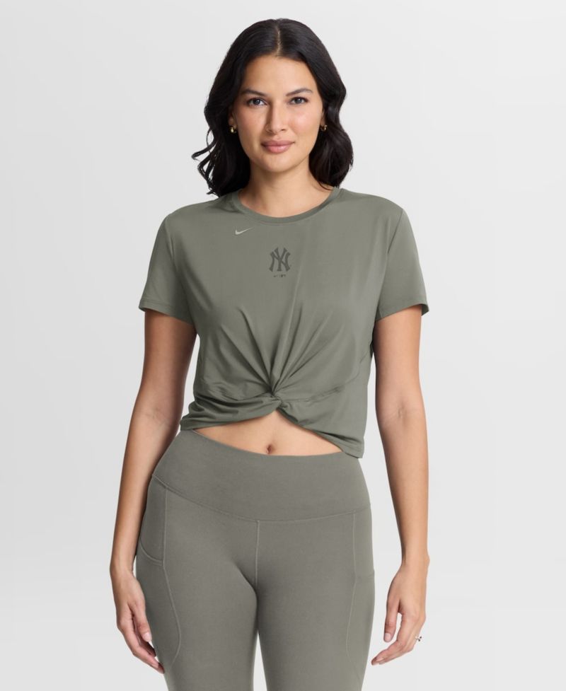 Women's Olive New York Yankees One Twist Dri-FIT Cropped T-Shirt
