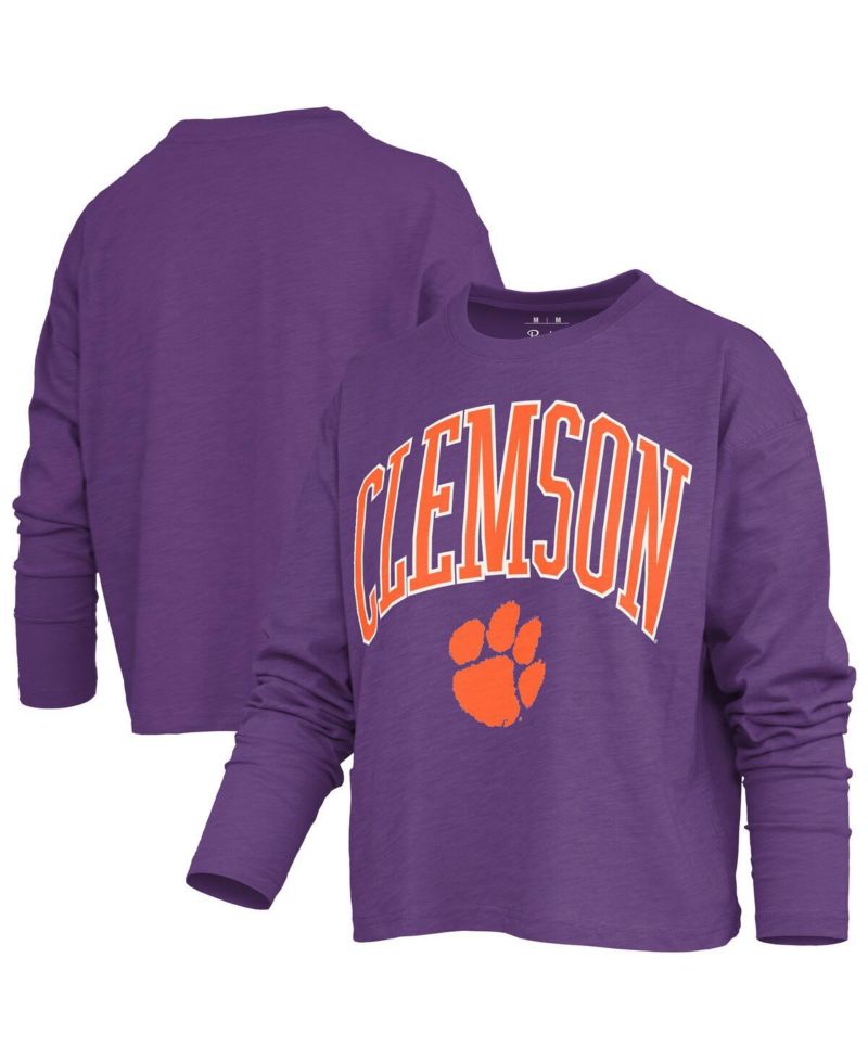 Women's Purple Clemson Tigers Motley Boxy Waist-Length Long Sleeve T-Shirt