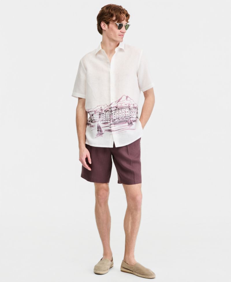 Men's Resort Scene Linen Short-Sleeve Shirt