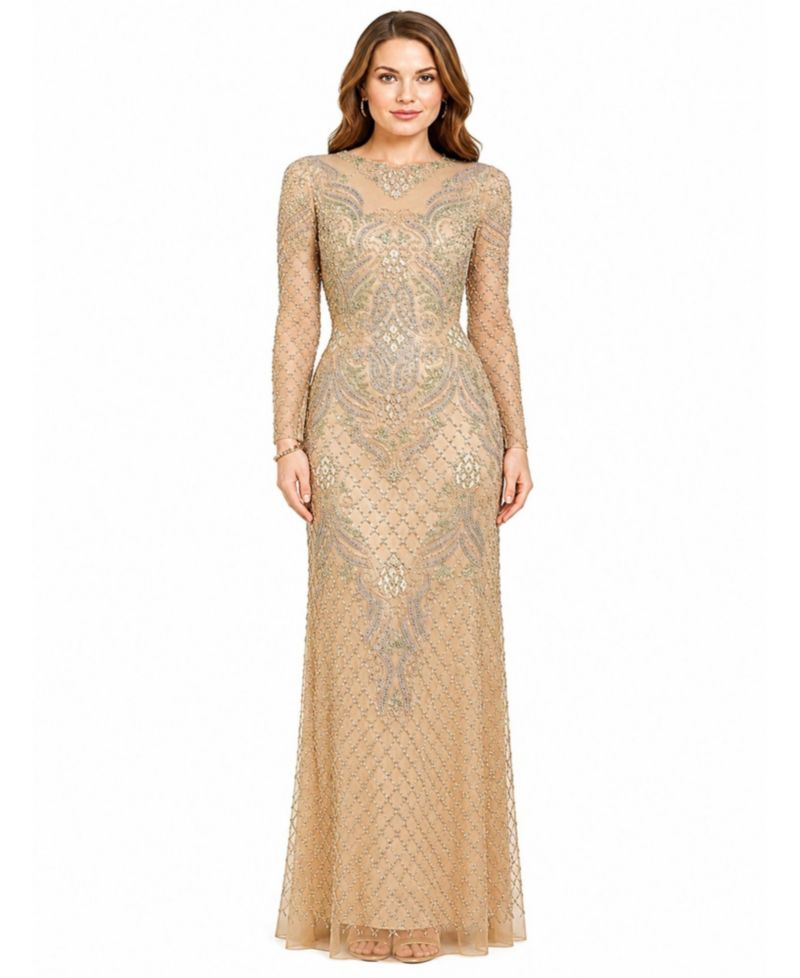 Women's Long Sleeve Beaded Gown