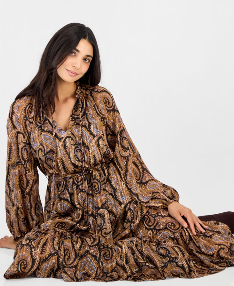 Petite Long-Sleeve High-Low Chiffon Dress