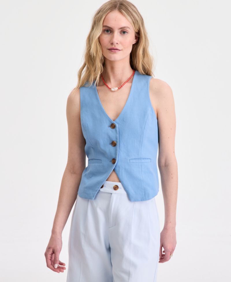 Women's High-Rise Linen-Blend Bermuda Shorts