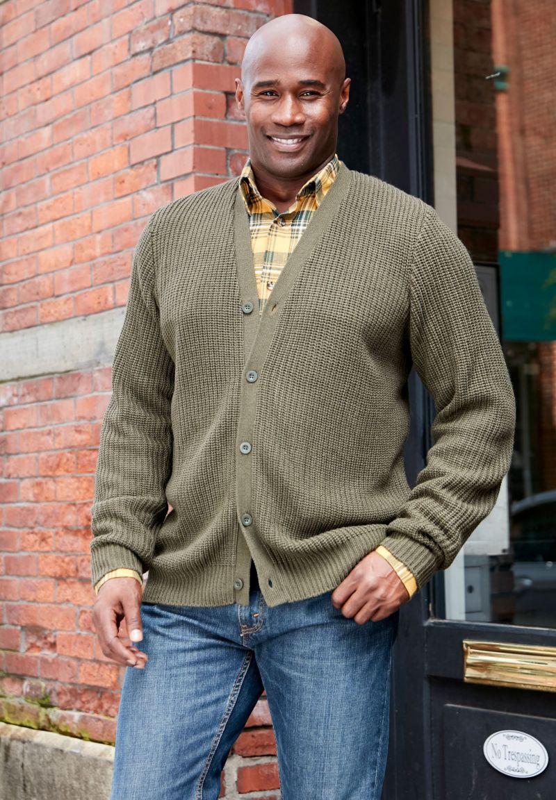 Men's Shaker Knit V-Neck Cardigan Sweater