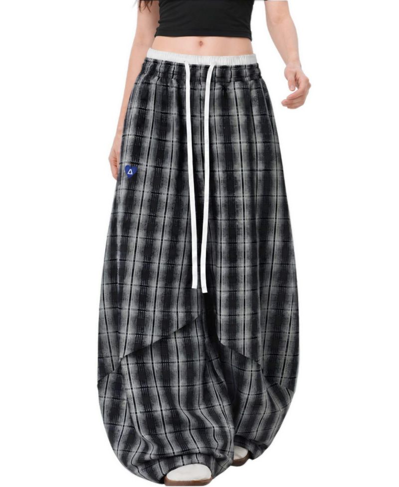 Women's Baggy Wide-Leg Plaid Sweatpants