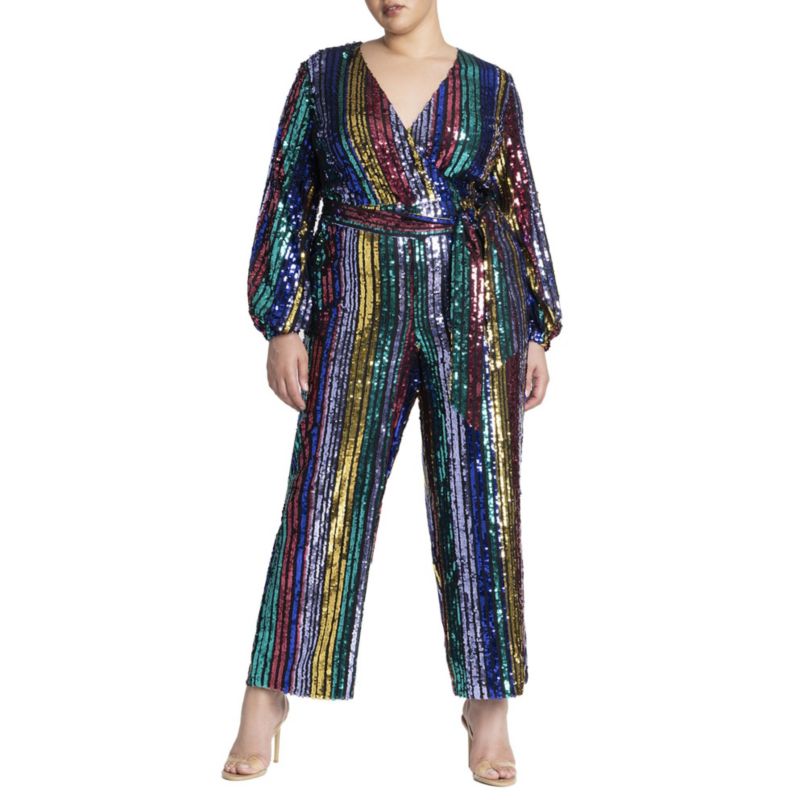 Women's Multicolor Stripe Sequin Jumpsuit