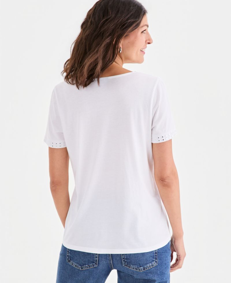 Plus Size Mirror-Trim Scoop-Neck Top