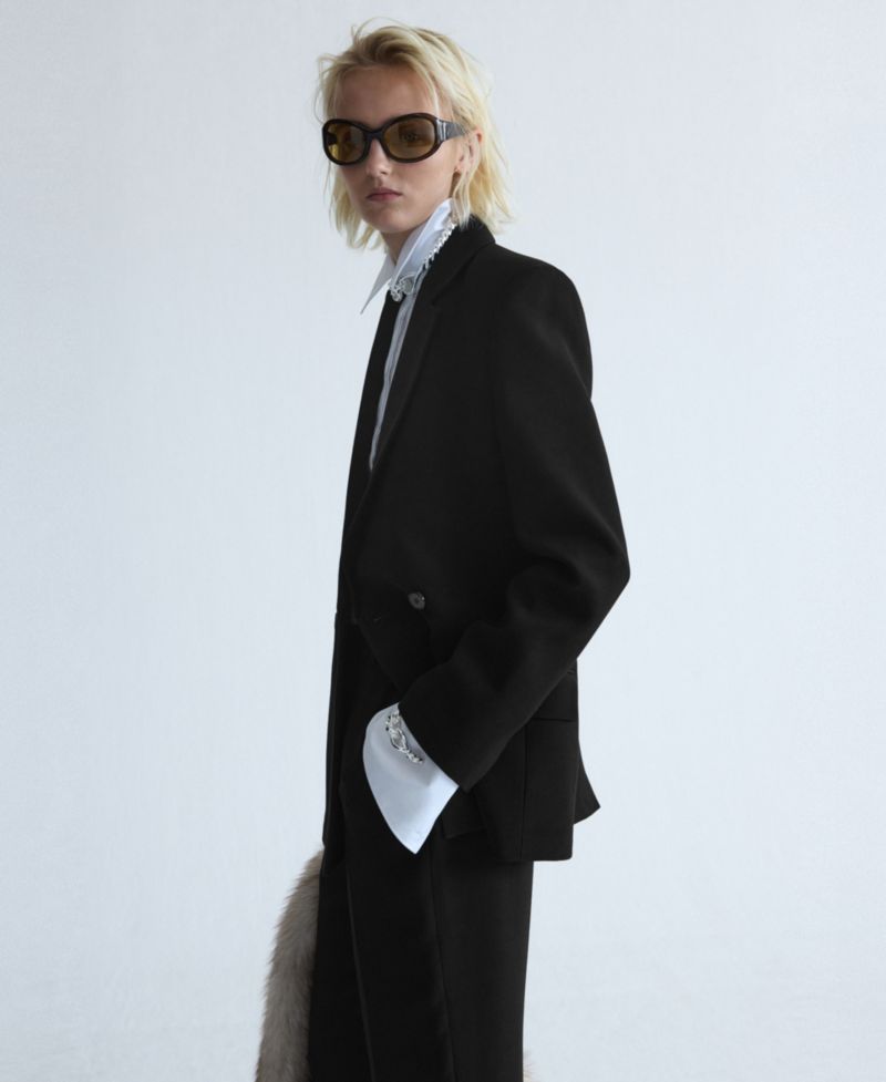 Women's Selection Double-Breasted Fitted V-Neck Blazer