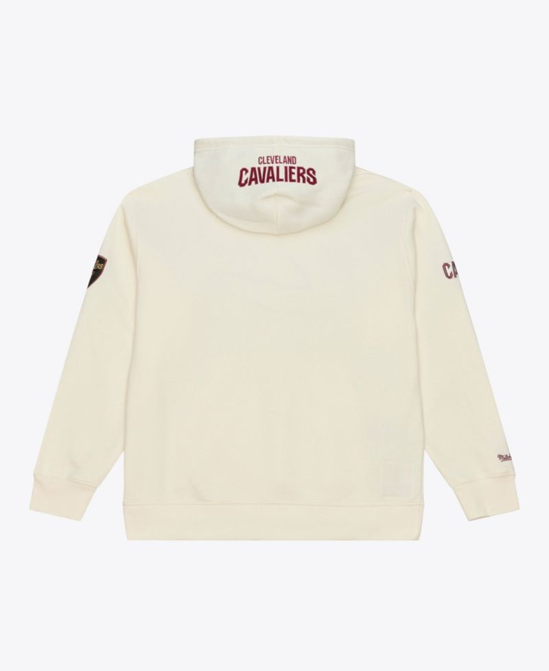 Men's Cream Cleveland Cavaliers Hardwood Classics Chainstitch Premium Fleece Hoodie