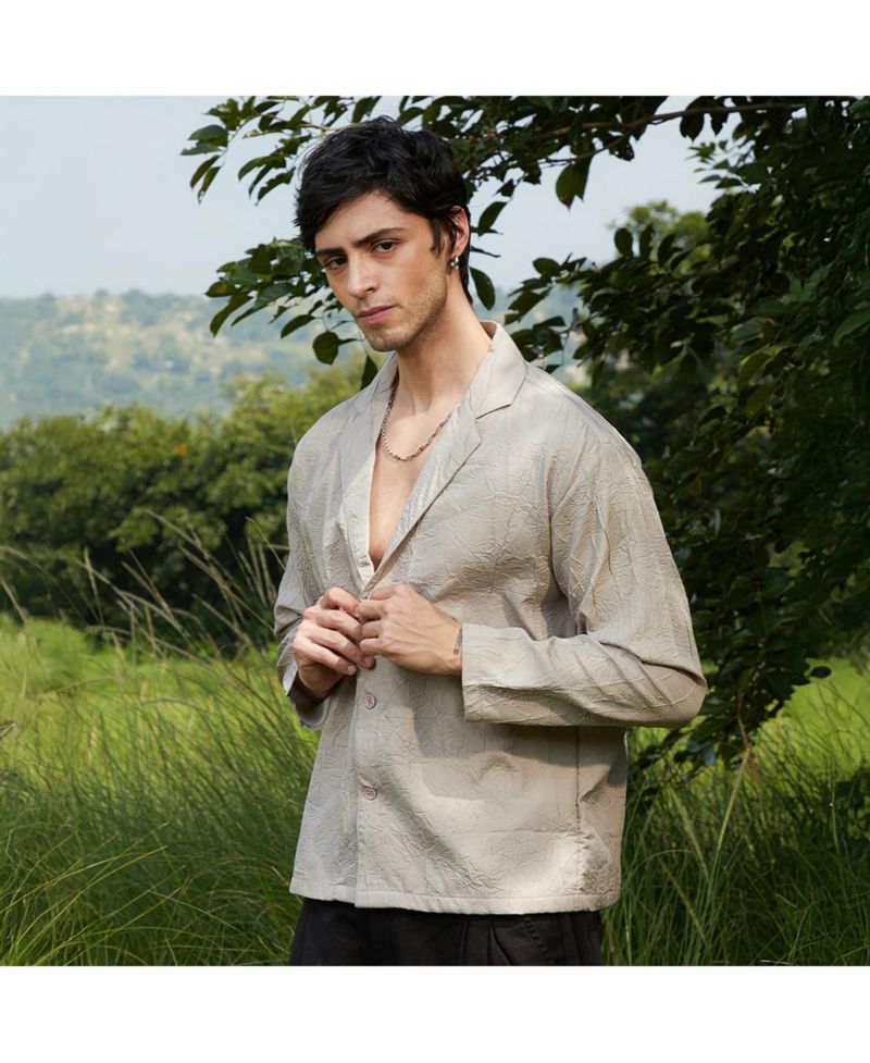 Men's Ecru Beige Wrinked Korean Oversized Shirt