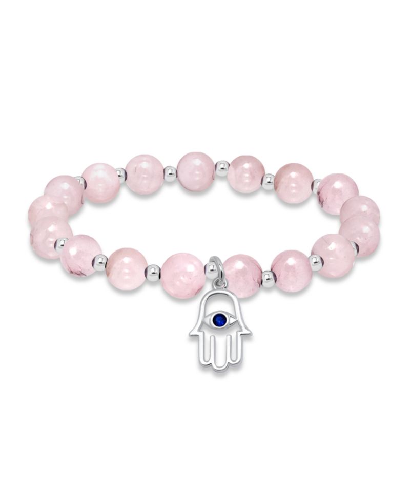 Silver-Plated Beaded Hamsa Hand Charm Stretch Bracelet