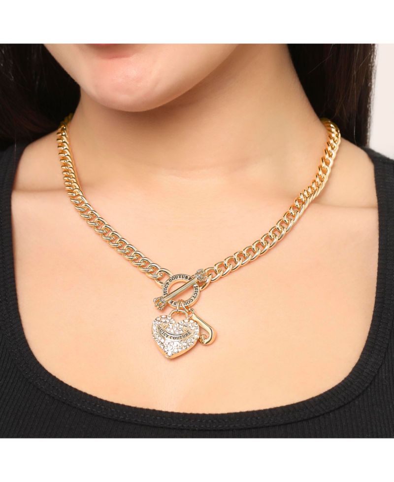 -Tone Heart and Logo Toggle Charm Necklace
