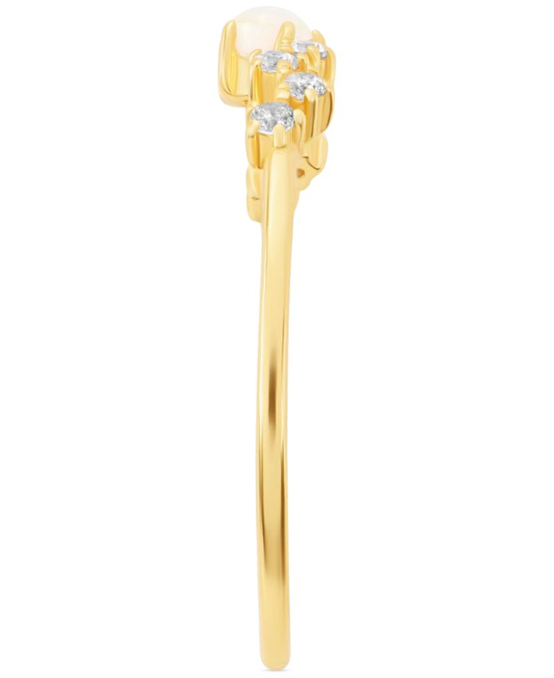 Simulated Opal (3mm) & Pav&eacute; Wavy Accent Ring in 18k Gold-Plated Sterling Silver