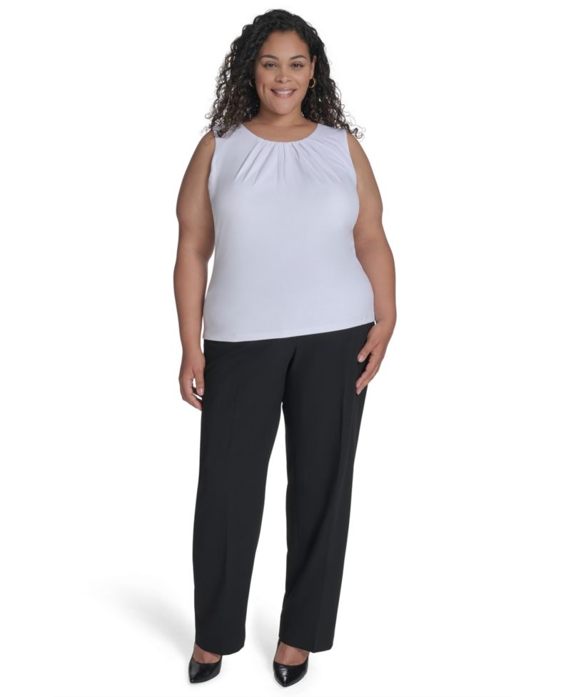 Plus Size Sleeveless Pleat-Neck Top