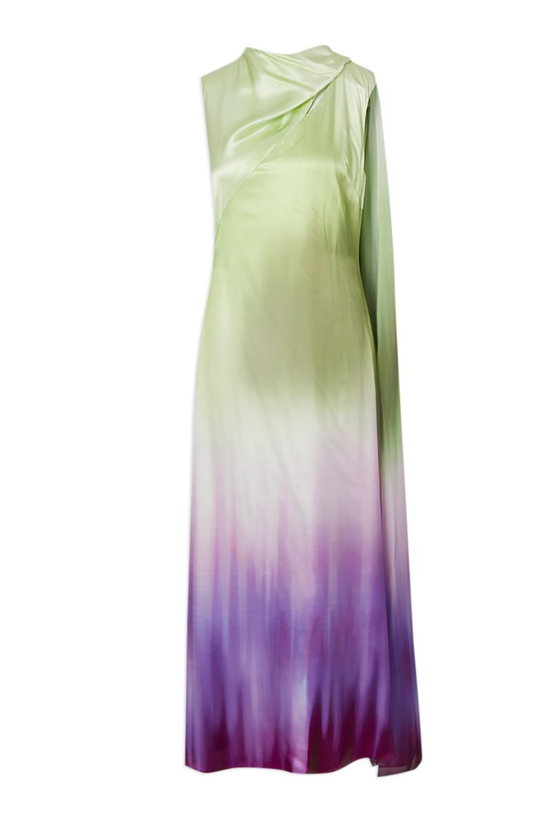 Women's Ombre Satin Cape Midi Dress