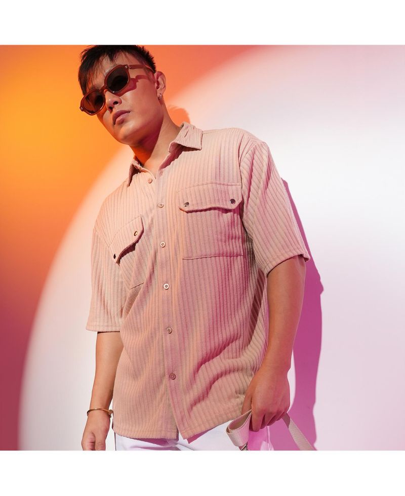 Men's Light Beige Textured Knit Shirt