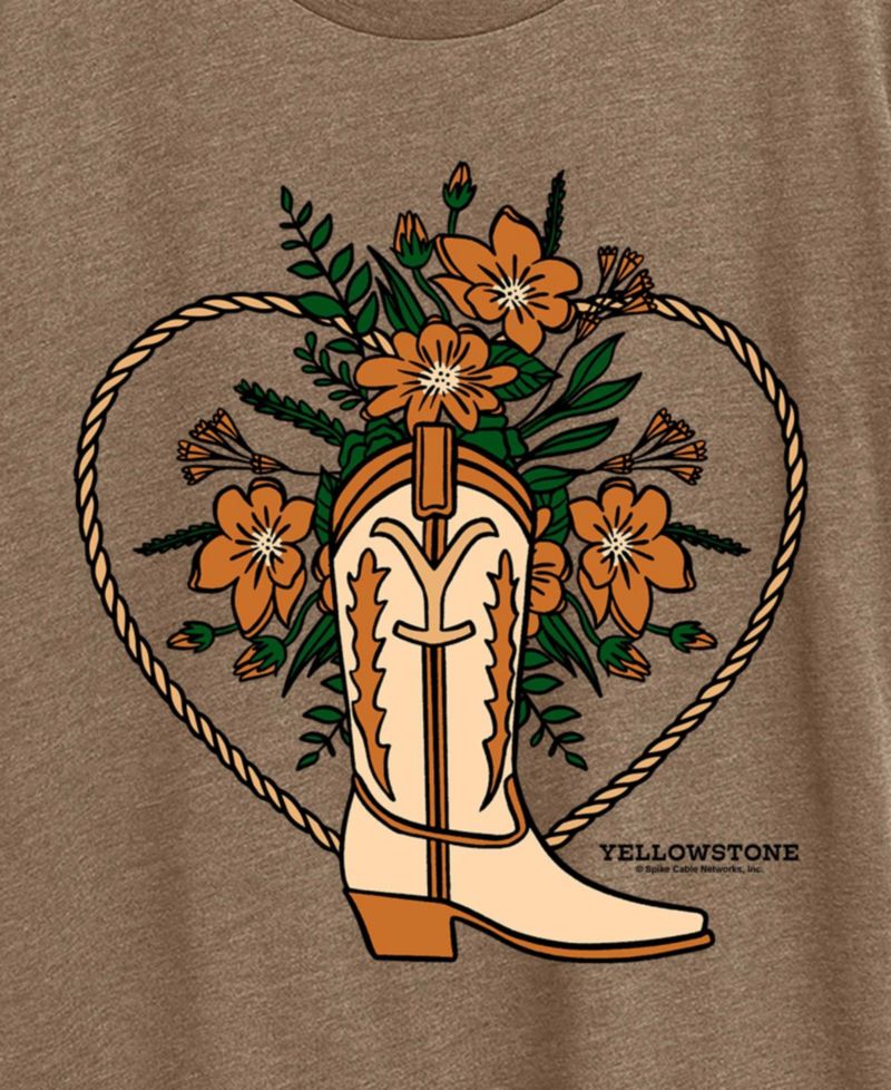 Plus Size Short-Sleeve Graphic Yellowstone Boot Flower Tee