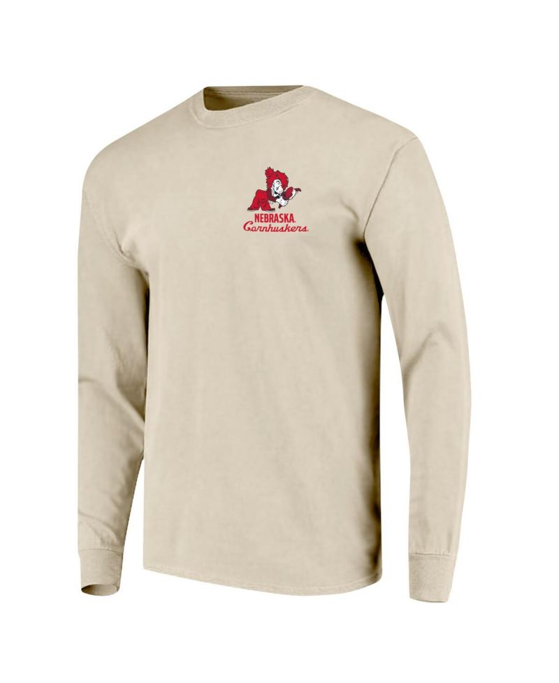 Men's Natural Nebraska Huskers Comfort Colors Mascot Overlay Long Sleeve T-Shirt