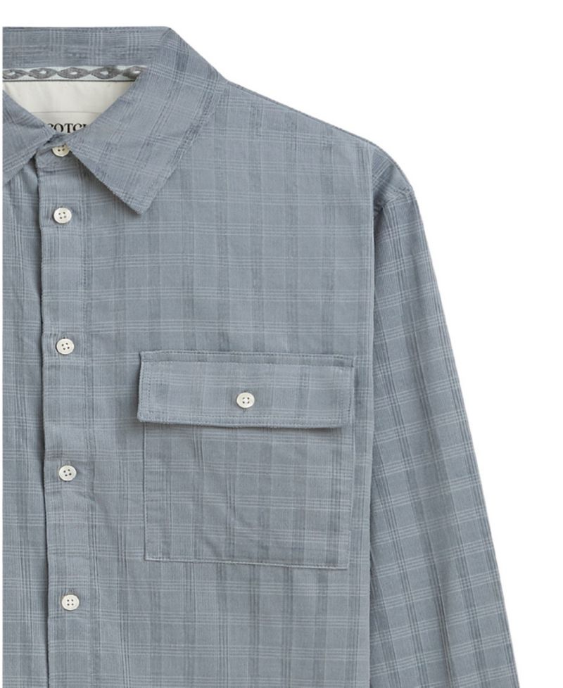 Men's Corduroy Checked Relaxed-Fit Long Sleeve Shirt