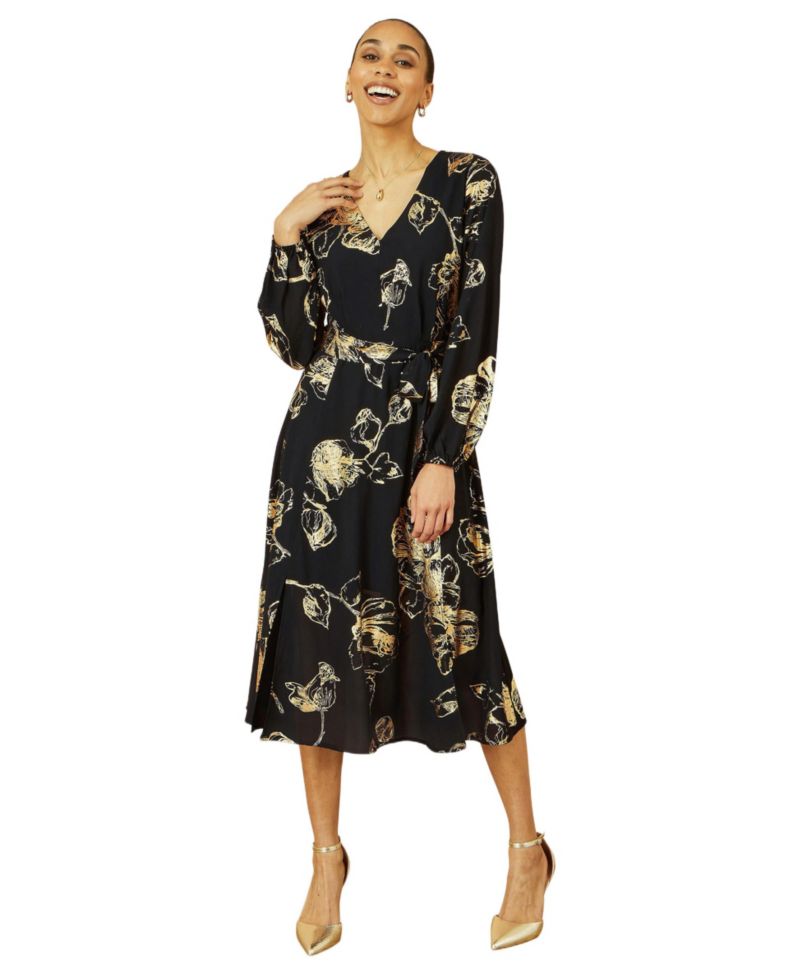 Women's Foil Rose Print Midi Dress