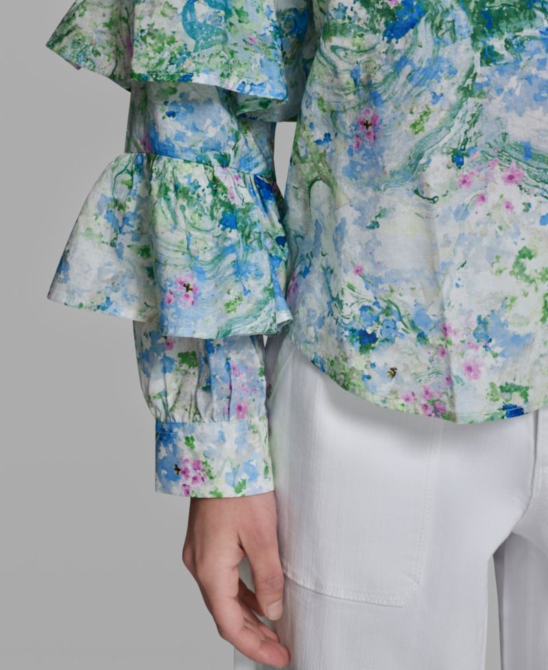 Women's Long-Sleeve Collared Printed Shirt