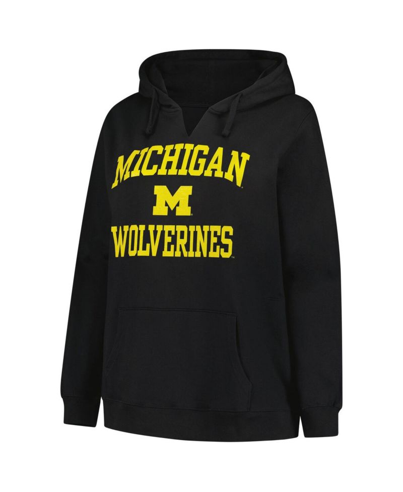 Women's Black Michigan Wolverines Plus Size Heart & Soul Notch Neck Pullover Hoodie
