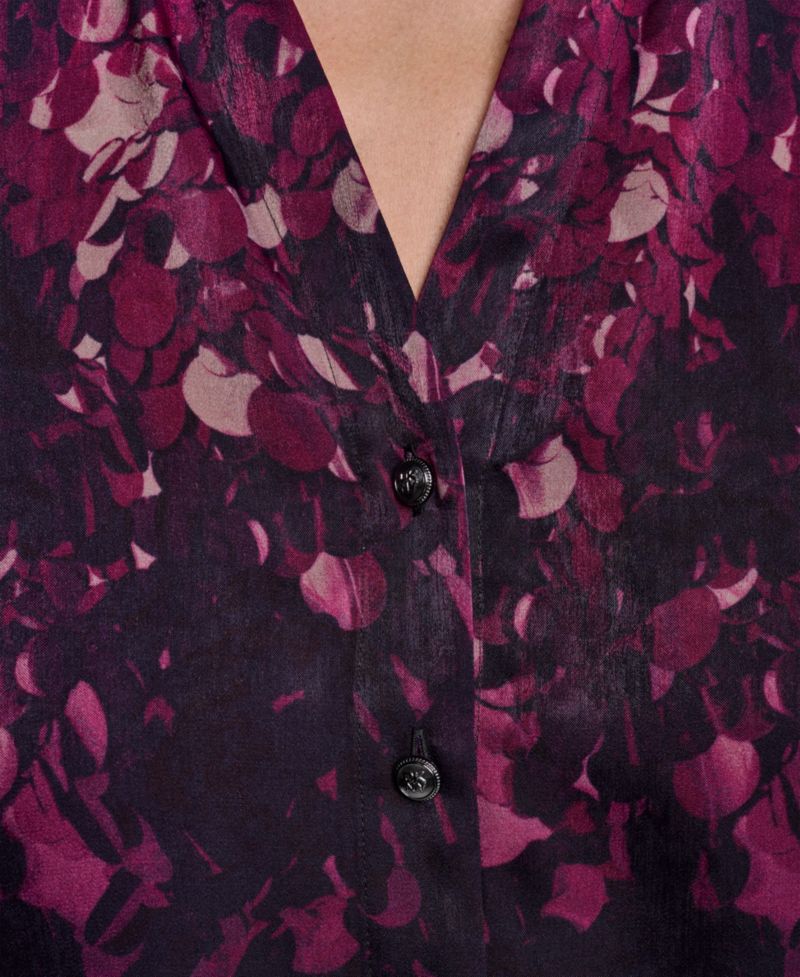 Women's Long-Sleeve Button-Down Faux Leather Collar Blouse
