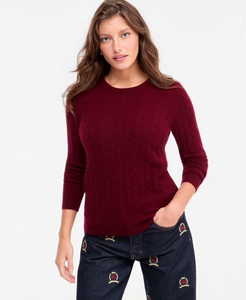 Petite Cable-Knit Crewneck 100% Cashmere Sweater