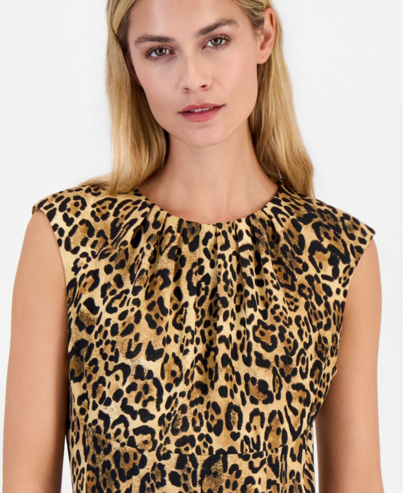 Women's Leopard-Print A-Line Sleeveless Midi Dress