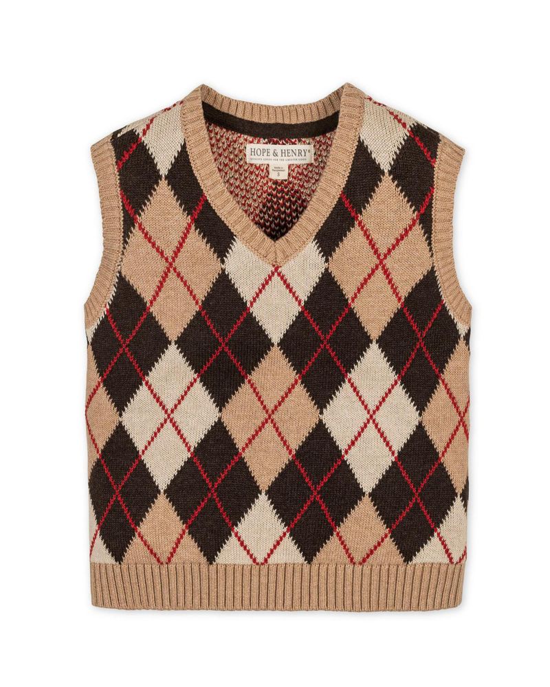 Hope and Henry Little and Big Boys' Organic V-Neck Argyle Sweater Vest