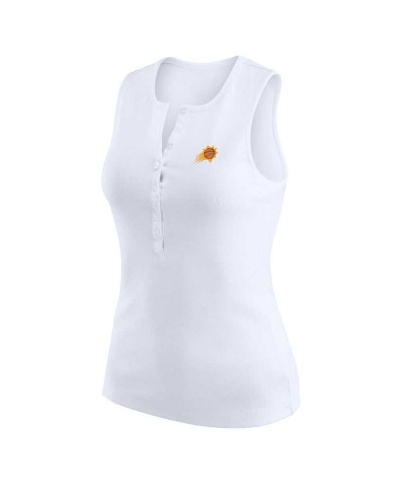 Women's White Phoenix Suns Rib-Knit Henley Tank Top