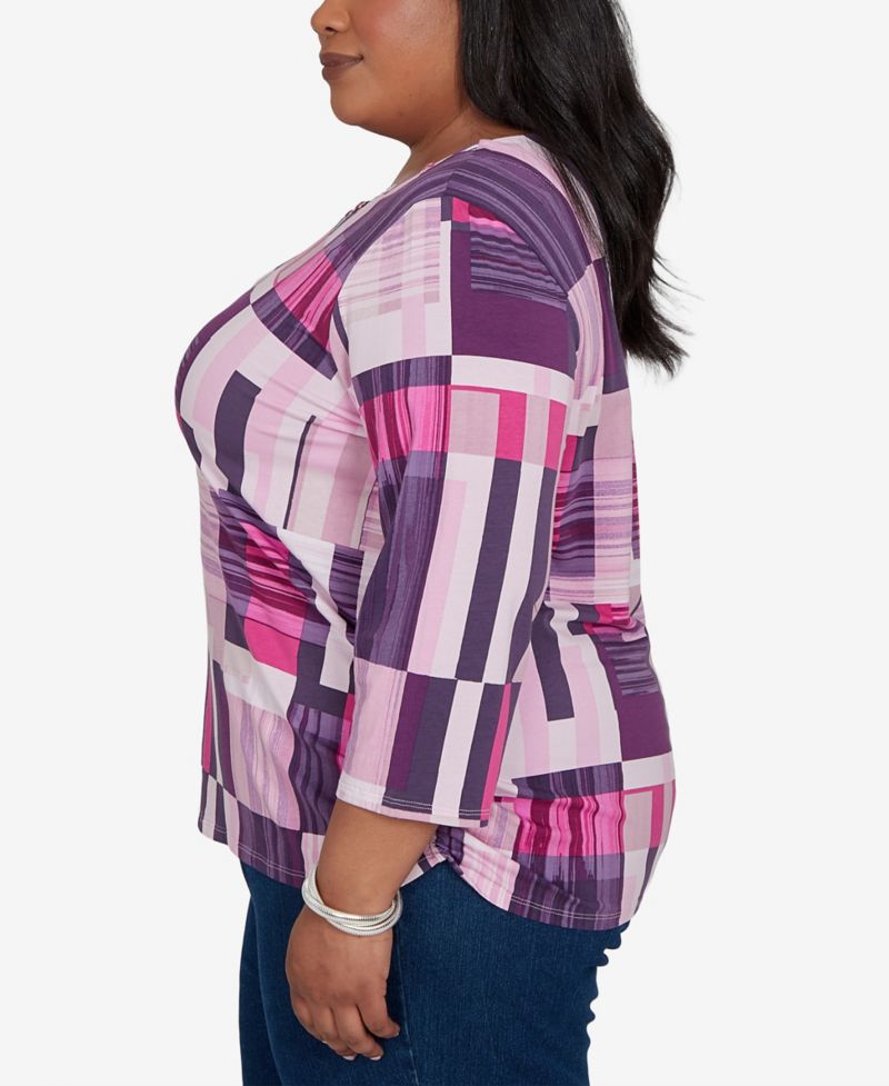 Plus Size Purple Bars Ruched Sides Top