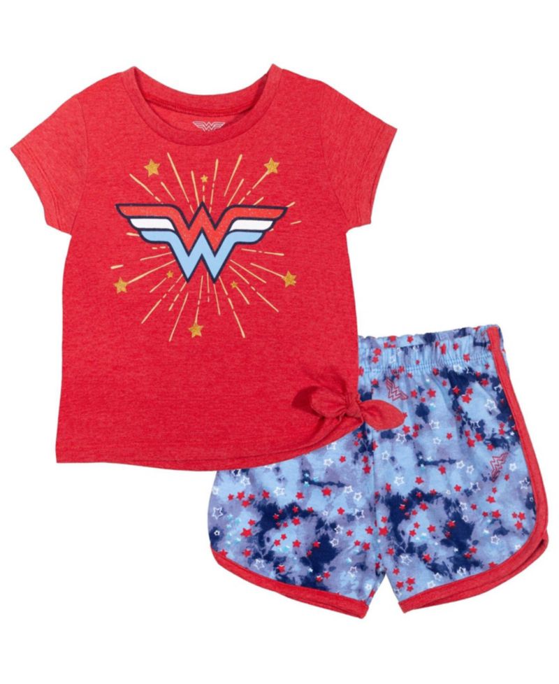 Little Girls Wonder Woman T-Shirt and Active Retro Dolphin Shorts Outfit Set