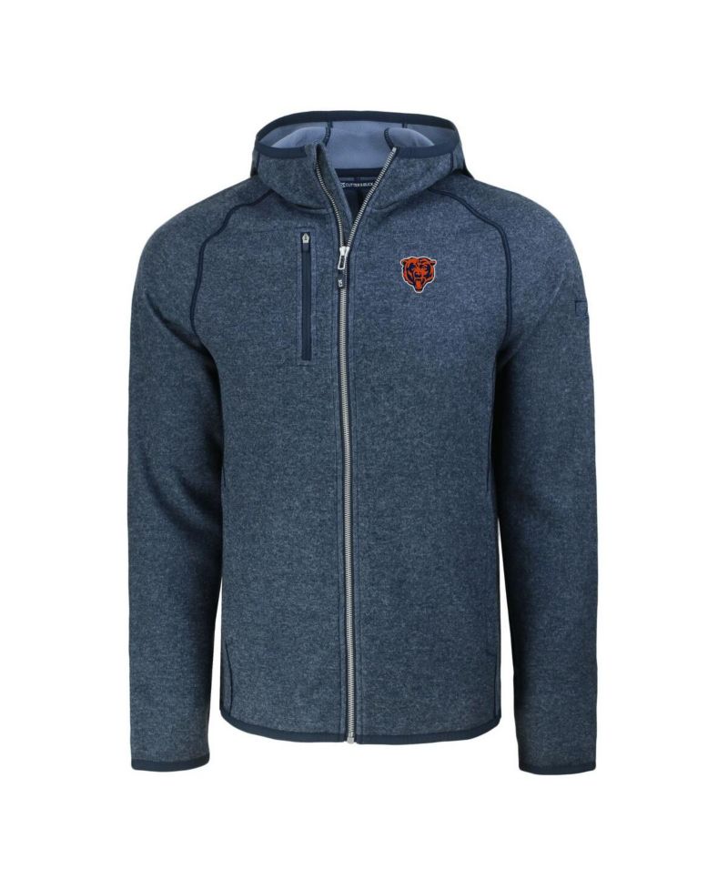Men's Heather Navy Chicago Bears Throwback Mainsail Sweater-Knit Full-Zip Hoodie