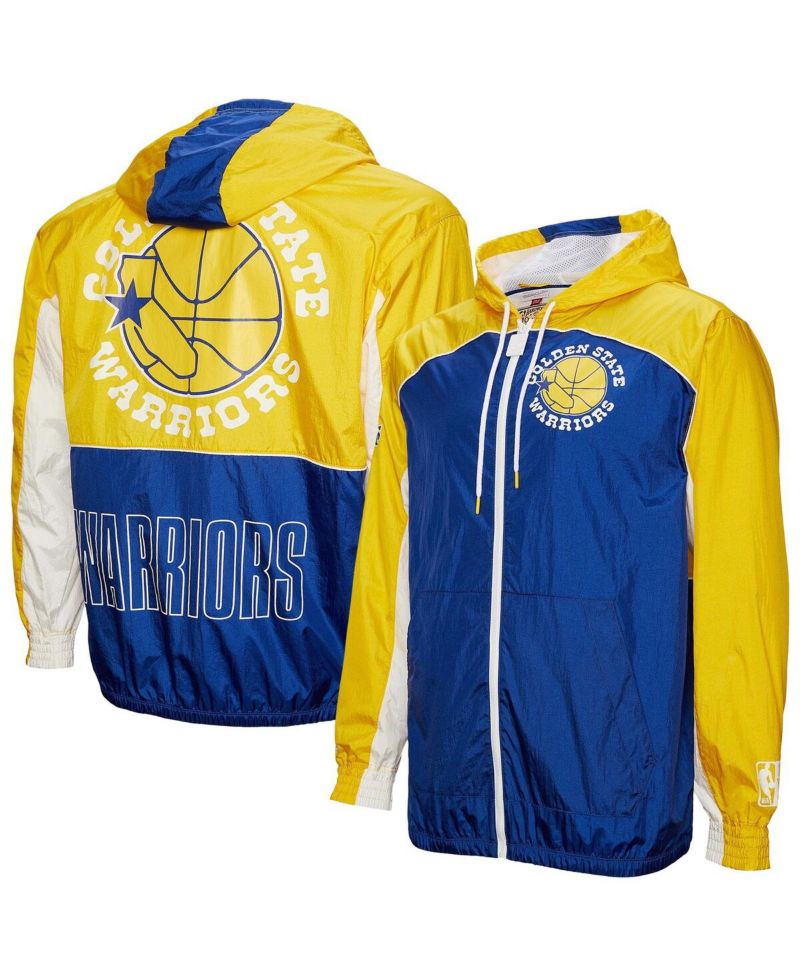 Men's Royal/Yellow Golden State Warriors Hardwood Classics Big Shot Premium Full-Zip Windbreaker Jacket