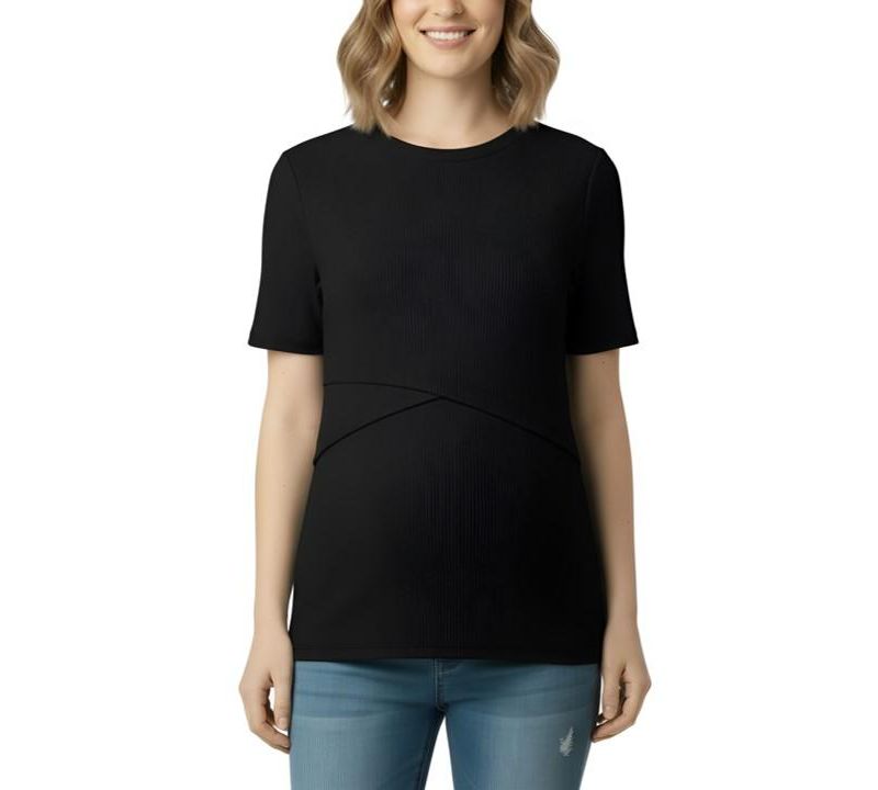 Women's Motherhood Crew Neck Cross Over Nursing Short Sleeve Top