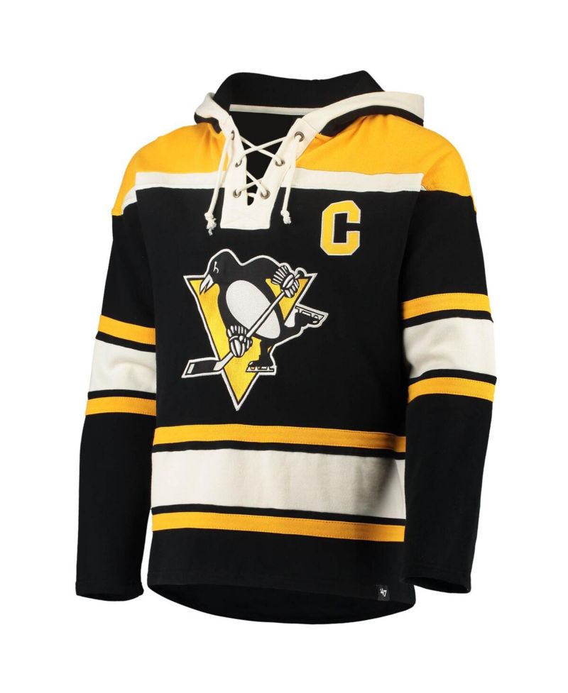 Men's Mario Lemieux Black Pittsburgh Penguins Retired Player Name and Number Lacer Pullover Hoodie